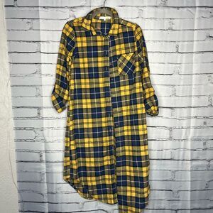 Madison + Hudson Oversized Plaid Cardigan S Yellow Blue Cozy Streetwear Women’s